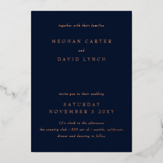 Elegante Navy Rose Gold Wedding Foil Einladung