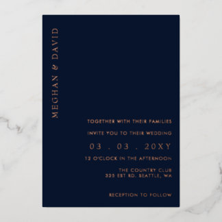 Elegante Navy Rose Gold Wedding Folieneinladung
