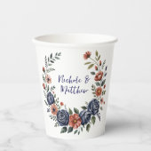 Elegante Navy Rose und Terracotta Florals Wedding Pappbecher (Vorderseite)