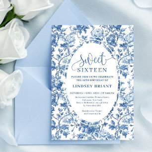 Elegante Navy-Rosen Digitale Blumen Sweet Sixteen Einladung