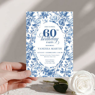 Elegante Navy-Rosen French Toile 60. Geburtstag Einladung