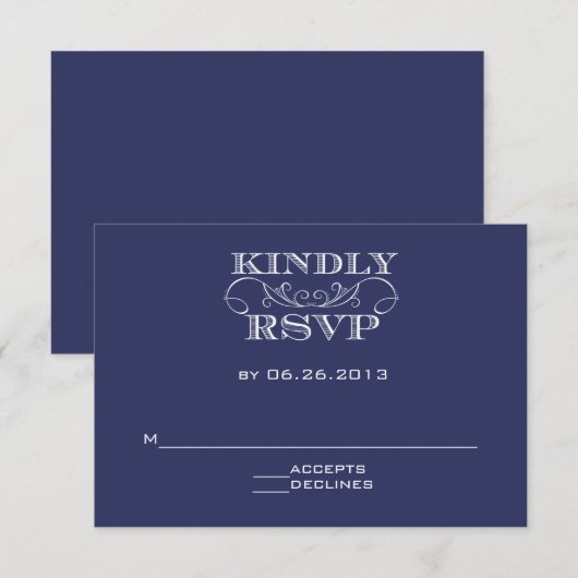 Elegante Navy RSVP Card (Vorne/Hinten)