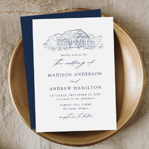 Elegante Navy Rustic Barn Wedding Einladung