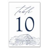 Elegante Navy Rustikale Scheunenhochzeit Tischnummer (Vorderseite)