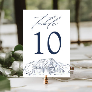 Elegante Navy Rustikale Scheunenhochzeit Tischnummer