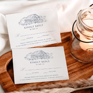 Elegante Navy Rustikale Scheunenhochzeitsmahlzeit  RSVP Karte