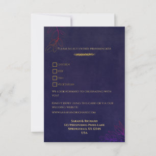 Elegante Navy-Samt-Hochzeit mit goldenen Akzenten RSVP Karte