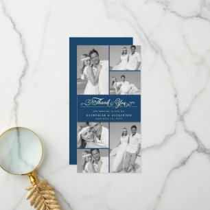 Elegante Navy-Scalloped Band 6 Foto Chic Wedding Dankeskarte