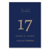 Elegante Navy Script Custom Tischnummer Card (Rückseite)