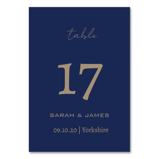 Elegante Navy Script Custom Tischnummer Card (Rückseite)