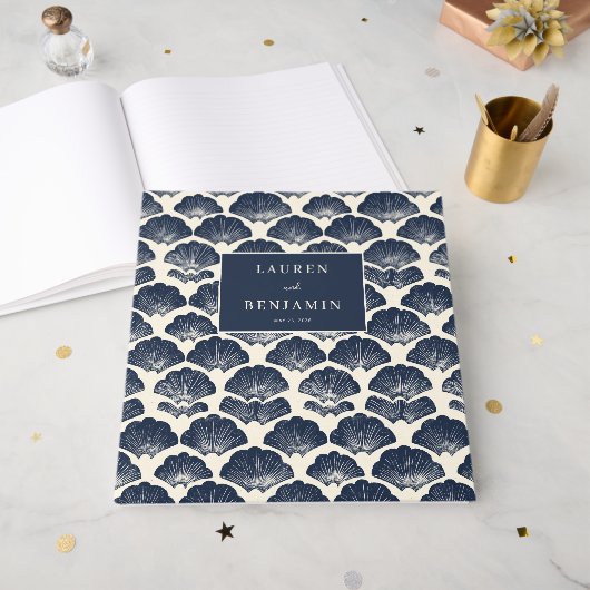 Elegante Navy-Seemuschel-Marine Gästebuch (Vorderseite offen)