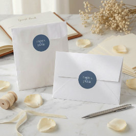 Elegante Navy-Serifen-Ampersand-Paarnamen Hochzeit Runder Aufkleber