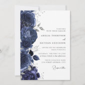Elegante Navy-Silber-Blumenhochzeit Einladung (Vorderseite)