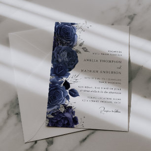 Elegante Navy-Silber-Blumenhochzeit Einladung