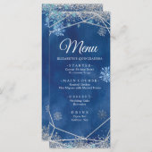 Elegante Navy Silver Christmas Snowflake XV Años Menükarte (Vorne/Hinten)