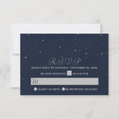 Elegante Navy & Silver Falling Stars Hochzeit RSVP (Vorderseite)