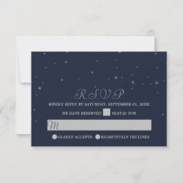 Elegante Navy & Silver Falling Stars Hochzeit RSVP Karte