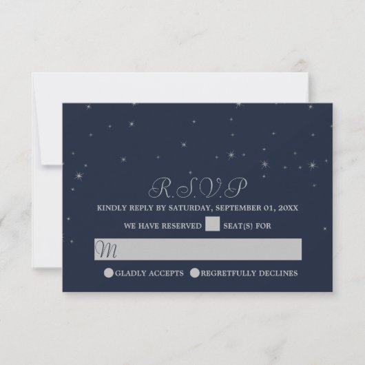 Elegante Navy & Silver Falling Stars Hochzeit RSVP Karte (Vorderseite)