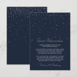 Elegante Navy & Silver Falling Stars Hochzeitsdeta Begleitkarte