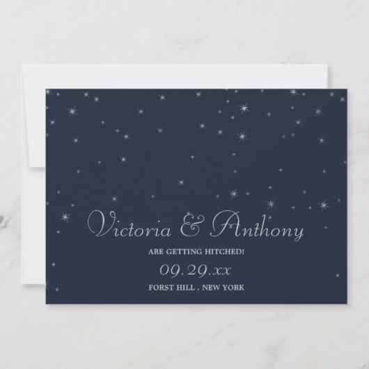 Elegante Navy & Silver Falling Stars Save the Date (Vorderseite)