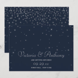 Elegante Navy & Silver Falling Stars Save the Date
