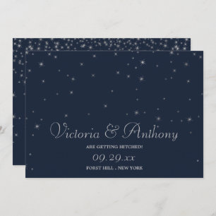 Elegante Navy & Silver Falling Stars Save the Date