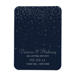 Elegante Navy & Silver Falling Stars Save the Date Magnet