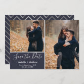 Elegante Navy Silver Foto Collage Save the Date (Vorne/Hinten)