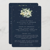 Elegante Navy Snowberry+Eucalyptus Bouquet Wedding Programm (Vorne/Hinten)