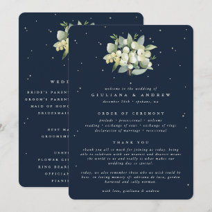 Elegante Navy Snowberry+Eucalyptus Bouquet Wedding Programm