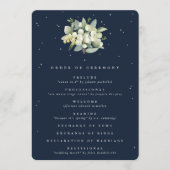 Elegante Navy Snowberry+Eucalyptus Bouquet Wedding Programm (Vorderseite)