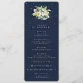 Elegante Navy Snowberry+Eucalyptus Bouquet Wedding Programm (Vorderseite)