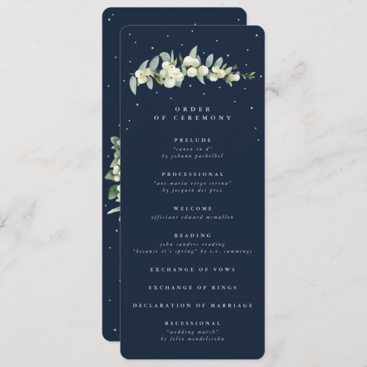 Elegante Navy Snowberry+Eucalyptus Stem Wedding Programm (Vorne/Hinten)