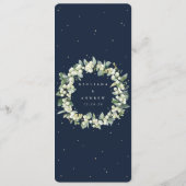 Elegante Navy Snowberry+Eucalyptus Stem Wedding Programm (Rückseite)