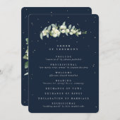 Elegante Navy Snowberry+Eucalyptus Stem Wedding Programm (Vorne/Hinten)