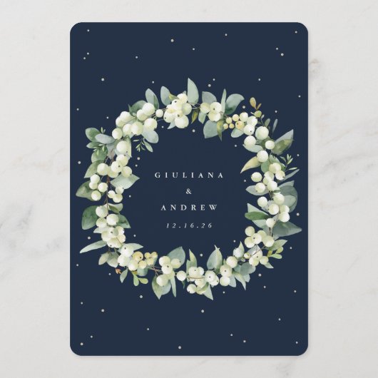 Elegante Navy Snowberry+Eucalyptus Stem Wedding Programm (Rückseite)