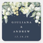 Elegante Navy Snowberry+Eucalyptus Wedding Quadratischer Aufkleber (Vorderseite)