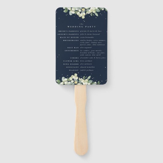 Elegante Navy Snowberry+Eucalyptus Winter Wedding Fächer (Rückseite)
