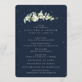 Elegante Navy Snowberry+Eucalyptus Winter Wedding Programm (Vorderseite)