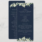 Elegante Navy Snowberry+Eucalyptus Winter Wedding Programm (Vorne/Hinten)