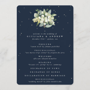 Elegante Navy Snowberry+Eucalyptus Winter Wedding Programm
