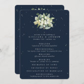Elegante Navy Snowberry+Eucalyptus Winter Wedding Programm (Vorne/Hinten)