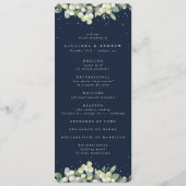 Elegante Navy Snowberry+Eucalyptus Winter Wedding Programm (Vorderseite)