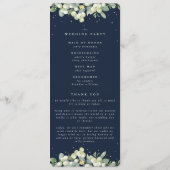 Elegante Navy Snowberry+Eucalyptus Winter Wedding Programm (Rückseite)