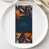 Elegante Navy & Terracotta-Blume Hochzeiten Menükarte