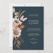 Elegante Navy Terracotta Floral Boho Hochzeit im H Einladung (Vorderseite)