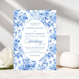 Elegante Navy-Toile-Rosen-Hochzeits-Einladung Einladung