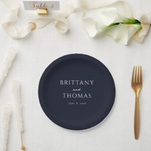 Elegante Navy-Typografie Pappteller