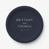 Elegante Navy-Typografie Pappteller (Vorderseite)