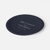 Elegante Navy-Typografie Pappteller (Schrägansicht)